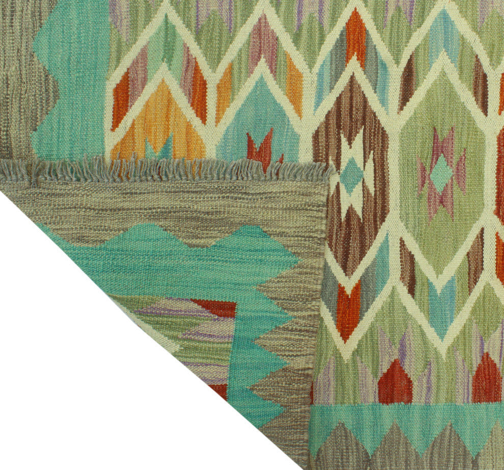 Sangat Kilim Barrah Light Green/Gray Runner, 2'9x9'7