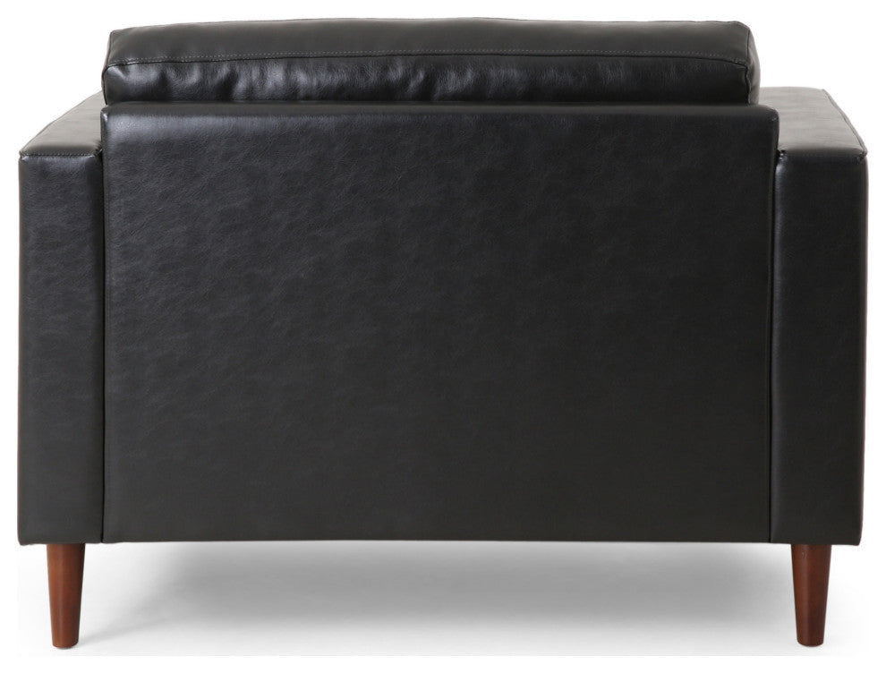 Vernon Contemporary Tufted Club Chair, Midnight + Espresso