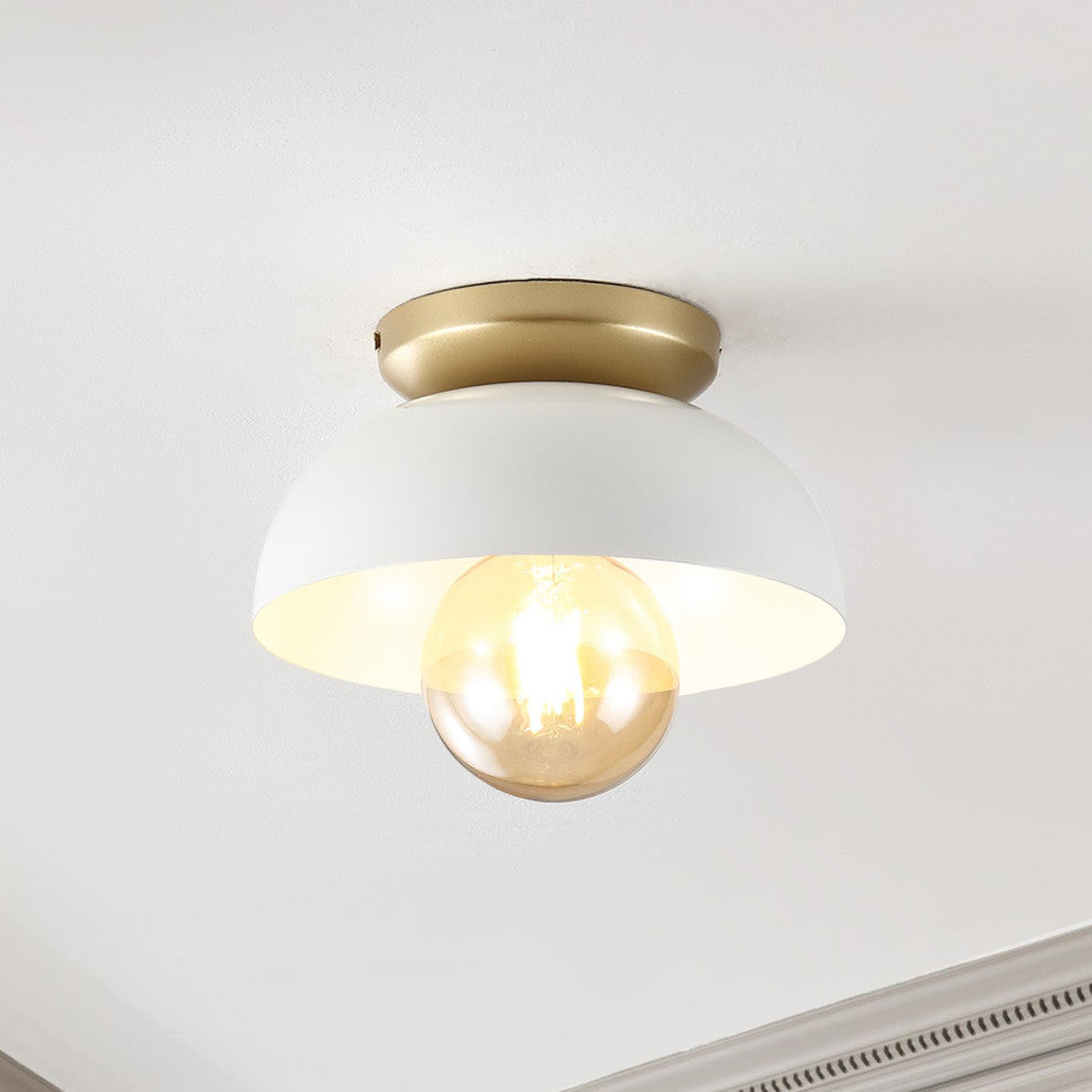 Paulina 8.5" 1-Light Iron LED Flush Mount, White/Gold Painting