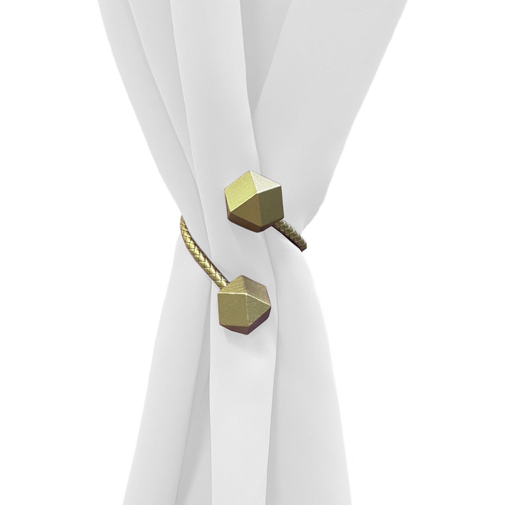 Faux Leather Curtain Tiebacks with Wooden Tips "“ No Installation Needed, Gold, Pack of 2