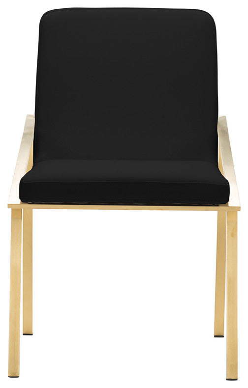 Nika Modern Dining Chair, Contemporary Gold Side Chair, Faux Leather Black