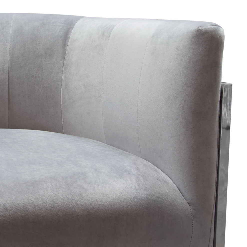 Pandora Accent Chair With Stainless Steel Frame, Gray Velvet