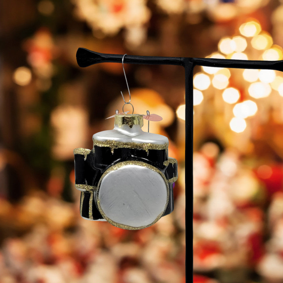 Elegant Art Glass Drum Set Ornament Black White Gold Music Vintage Style