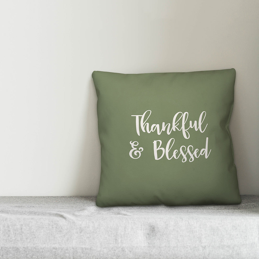 Thankful & Blessed in Green 18x18 Throw Pillow