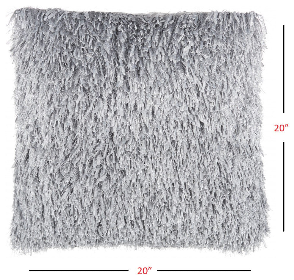 Square Gray Shag Throw Pillow