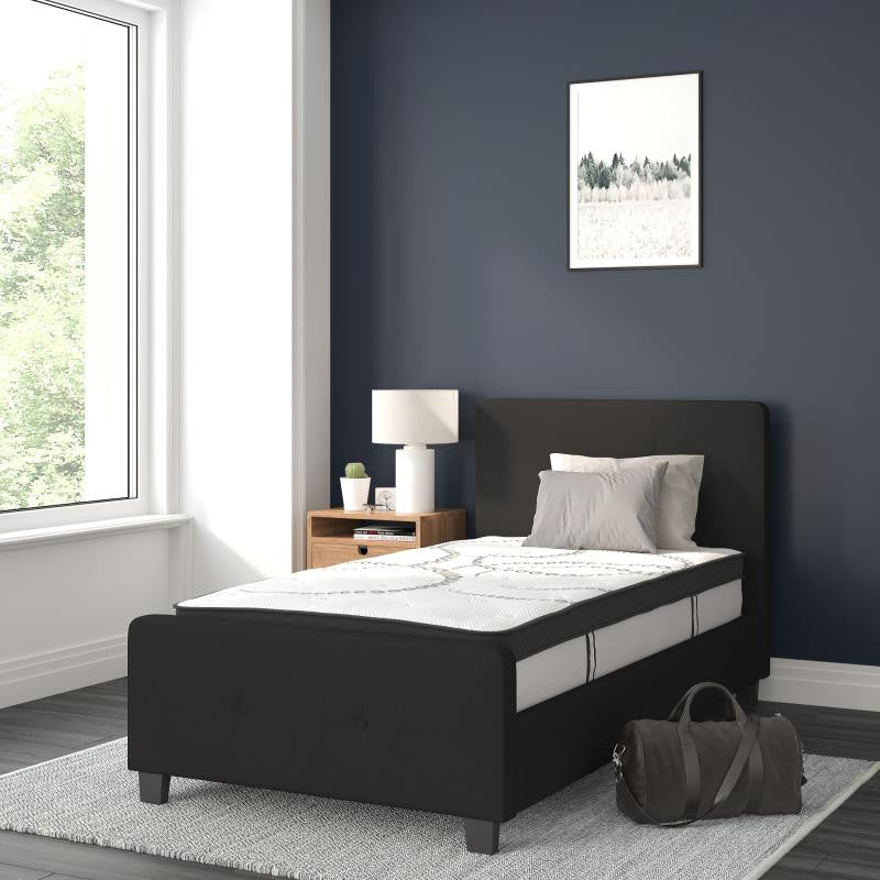 Tribeca Tufted Upholstered Platform Bed W/10 Inch Pocket Spring Mattress, Black,