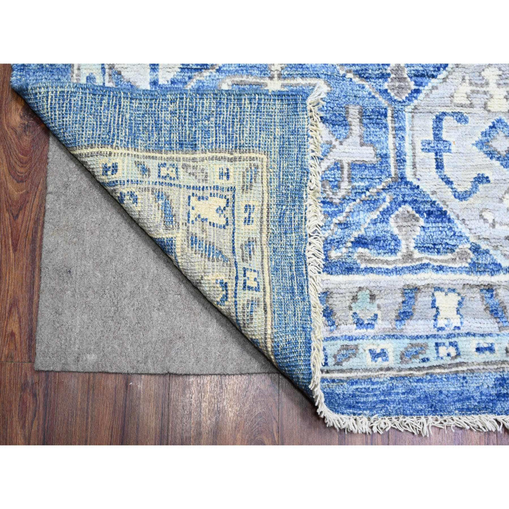 Blue Anatolian Village Inspired Soft Wool Hand Knotted Oversized Rug 11'9"x15'1"