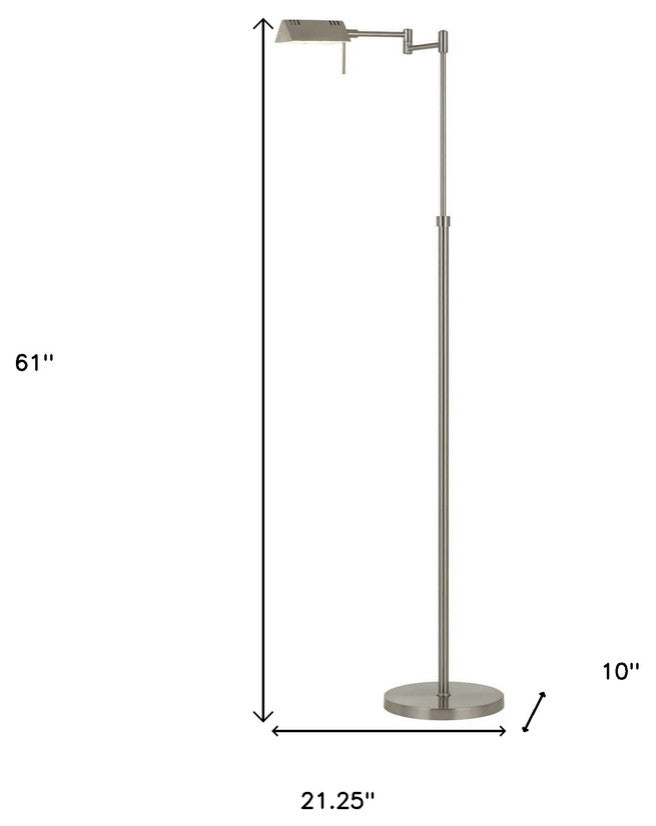61" Nickel Adjustable Swing Arm Floor Lamp