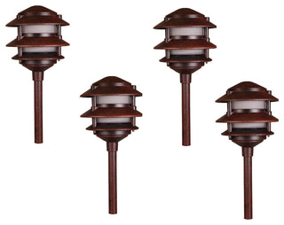 LED Low Voltage 3 Tier Pagoda Landscape Lights- Set of 4 Rust, Rust