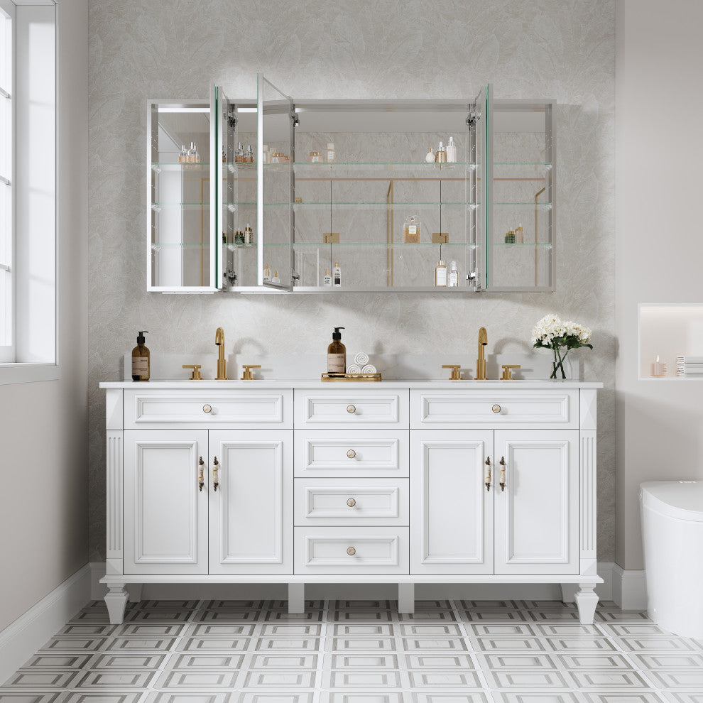Recessed/Surface Mount Bathroom Medicine Cabinet, Reverse Installation, 64"x30"-