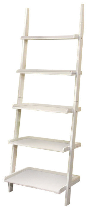 Benzara BM172781 Solid Wood 5-Tier Ladder Shelf, White