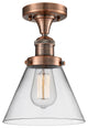 1-Light Large Cone 8" Semi-Flush Mount, Antique Copper, Glass: Clear