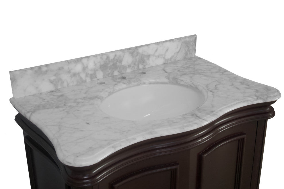 Katherine 36" Bath Vanity, Chocolate, Carrara Marble