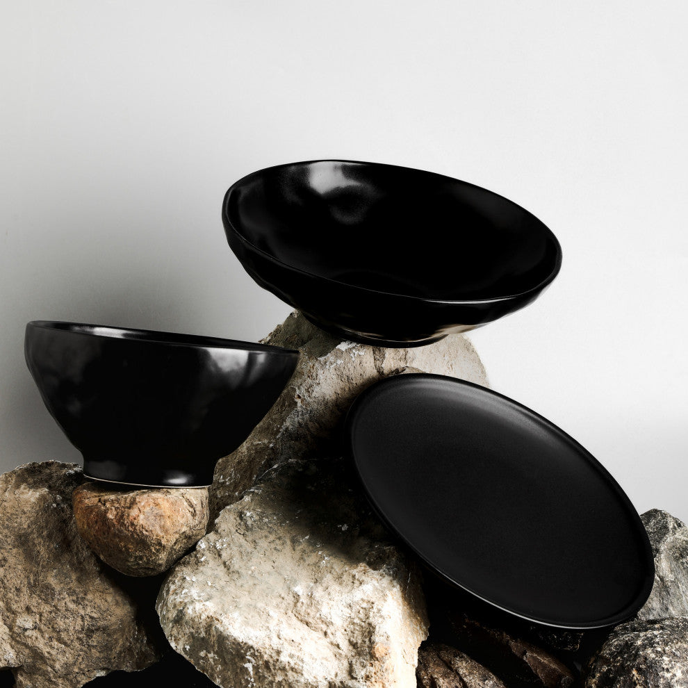 Stone by Mercer Project NENDO Stoneware 16 Piece Dinnerware Set, Black