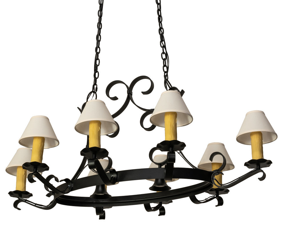 56" Long Handforged Oval 8 Light WithDownlight Chandelier