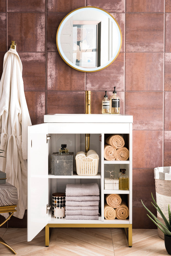 Alicante 24" White Vanity, Gold