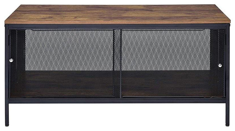 Wood Coffee Table With 1 Compartment, Antique Oak and Black