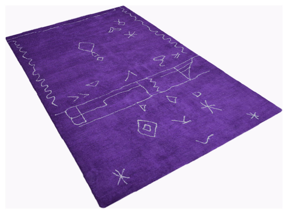 HAND KNOTTED LOOM SILK  RUGSS-6'7''x9'10'',Rectangle,Purple White,Contemporary