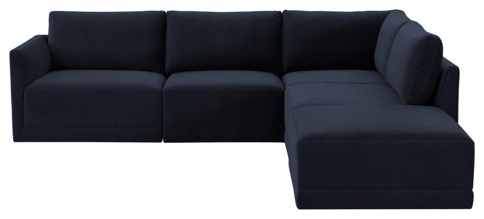 Flix Modular Velvet Sectional Sofa, Modern 5 Piece RAF Sectional Couch Set, Navy
