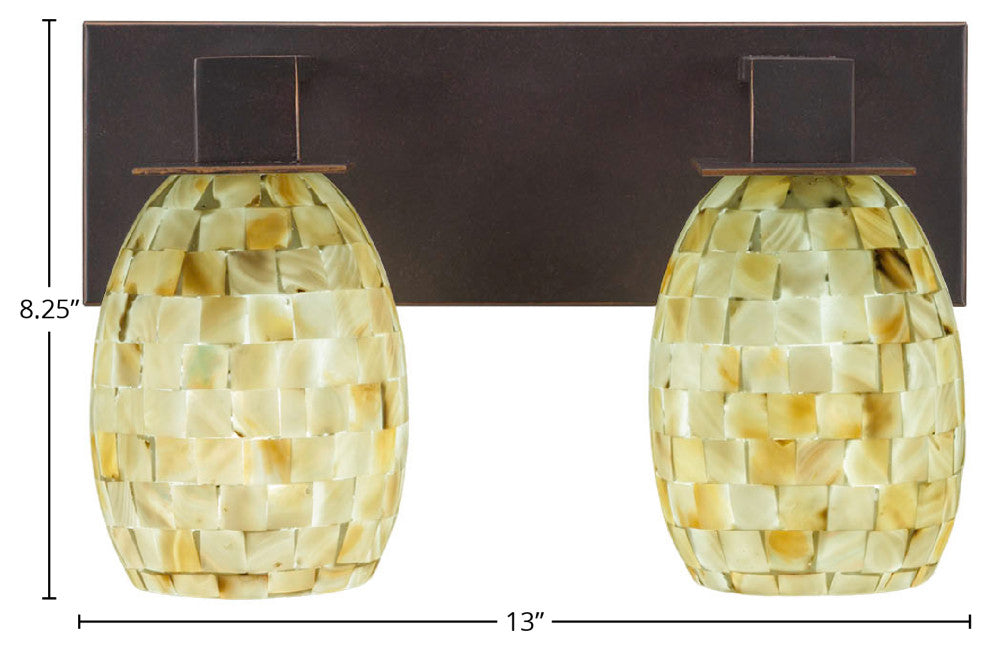 Apollo 2-Light Bath Bar, Dark Granite/Ivory Glaze Seashell