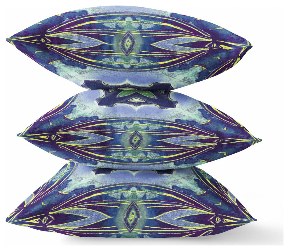 18" Blue Green Geo Tribal Suede Throw Pillow