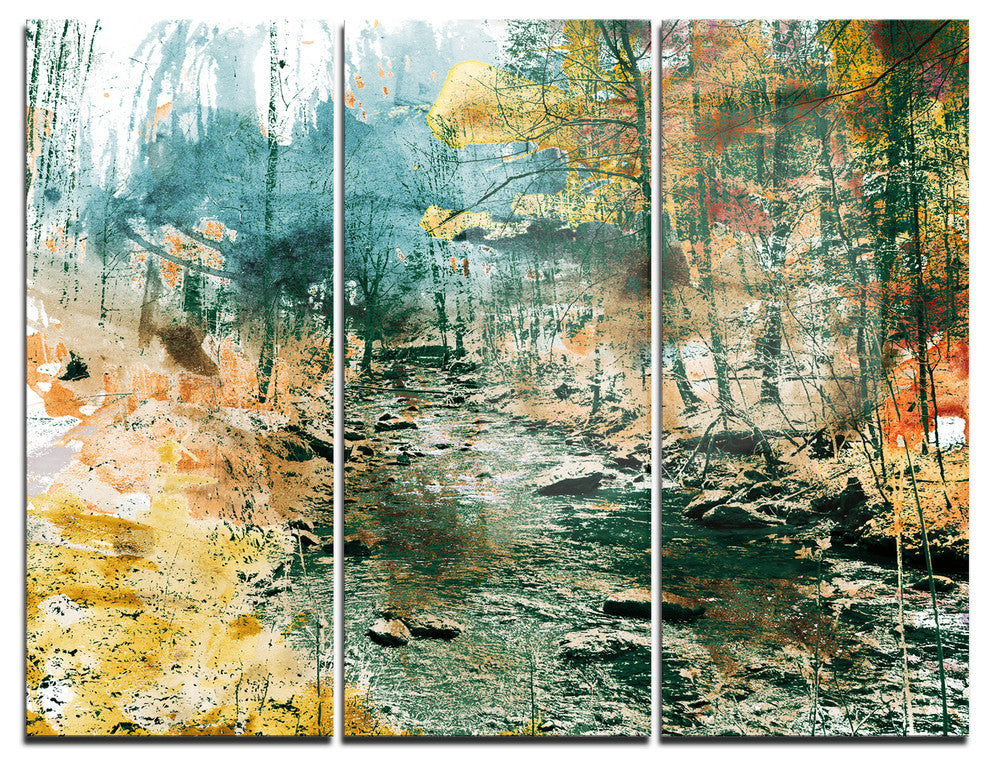 "Rocky River" Painting Metal Wall Art, 3 Panels, 36"x28"
