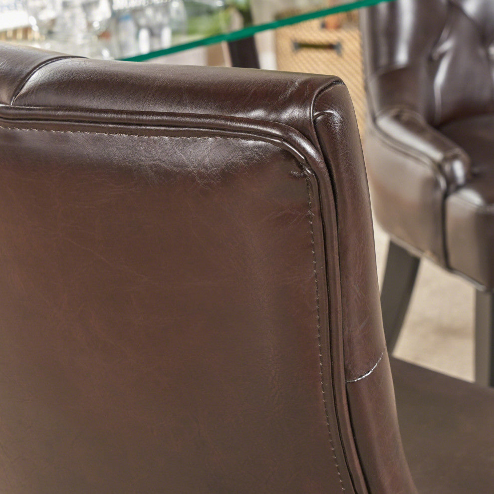 GDF Studio Stacy Bonded Leather Dining and Accent Chairs, Set of 2, Brown, Faux