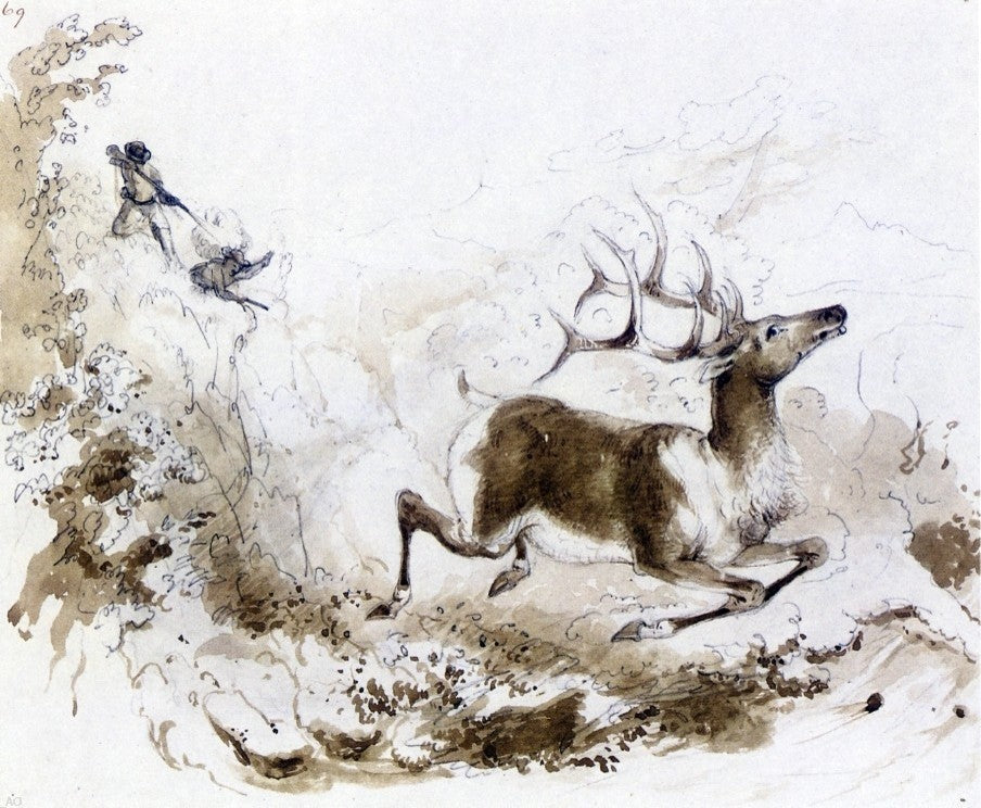 Alfred Jacob Miller The Death of the Elk, 20"x25" Gallery Wrapped Canvas