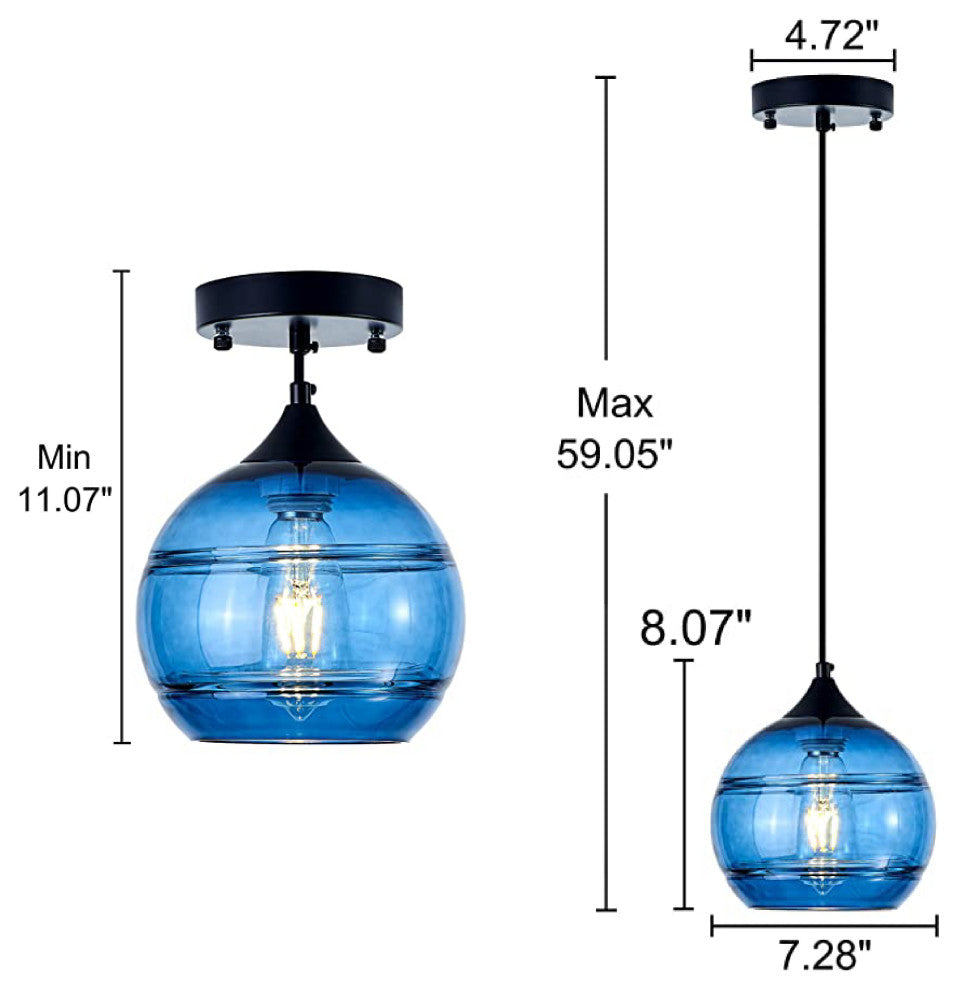 1Light blue pendant light Modern kitchen counter lights Round glass light shade