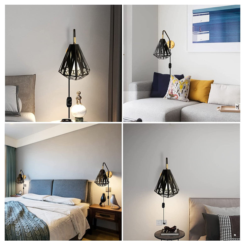 Black Plug, Wall Sconce Farmhouse Cage Wall Light Fixture