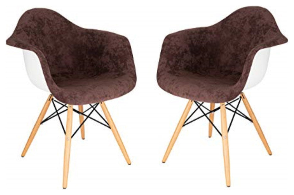 LeisureMod Willow Velvet Eiffel Wooden Base Accent Chair Set of 2