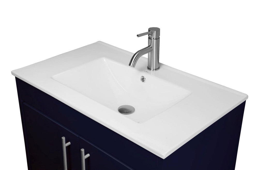 Pacific 30" Vanity With Integrated Ceramic Top and Brushed Nickel Handles, Navy