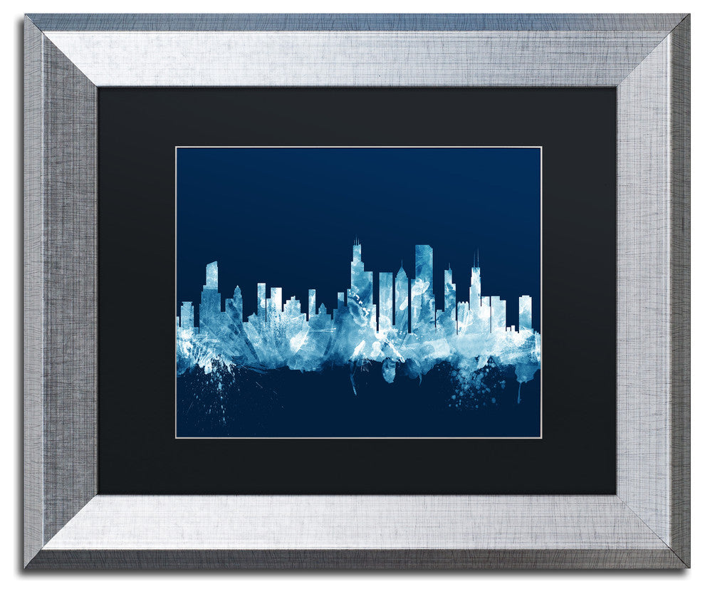 Michael Tompsett ''Chicago Illinois Skyline Navy'' Matted Framed Art, 11x14