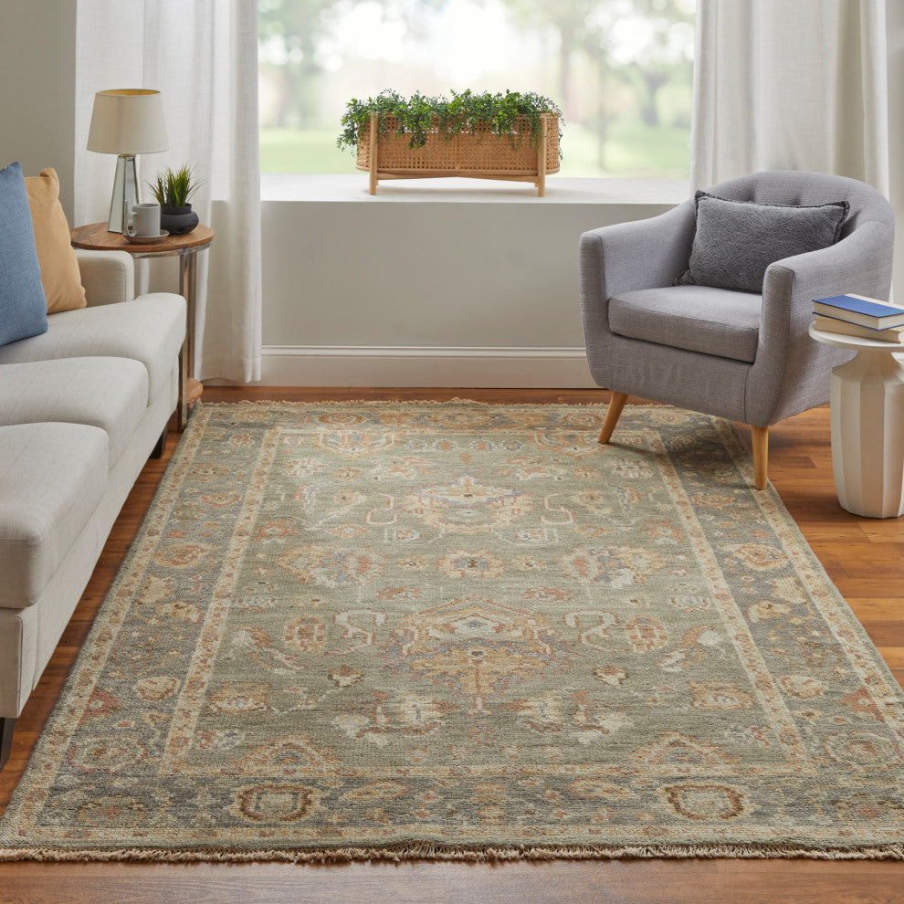 Weave & Wander Irie Hand Knotted Area Rug, Gray/Pink, 7'9"x9'9"
