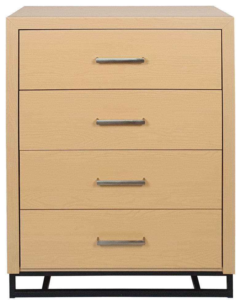 GDF Studio Modern 4-Drawer Wood Dresser With Iron Base, Natural/Black