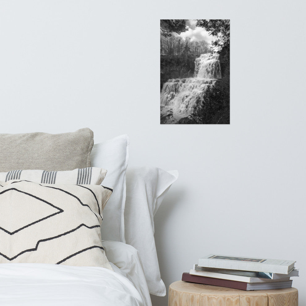 Chittenango Falls Landscape Photo Black and White Unframed Wall Art Print, 12" X 18"