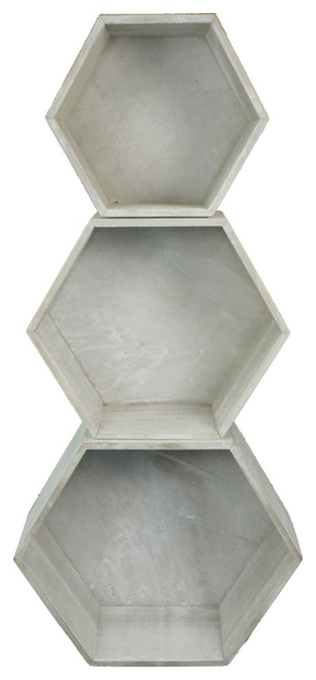 11.8" Gray Wash Hexagon Wood Crate, Set of 3