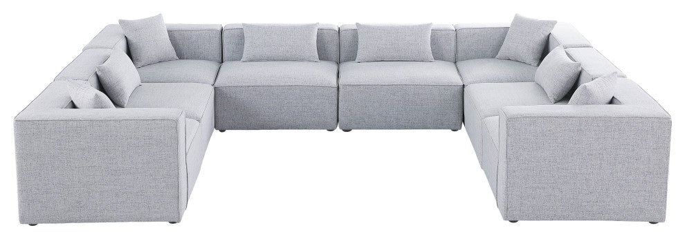 Cube Upholstered Modular Sectional, Gray, 8-Piece: 4 Armless Chair, 4 Corner Chair, Linen Texured Fabric