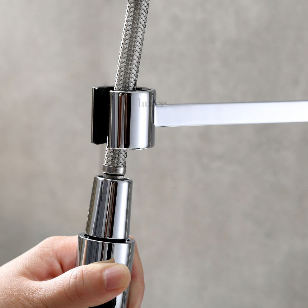 Luxier KTS22-T Single-Handle Pull-Down Sprayer Kitchen Faucet, Chrome