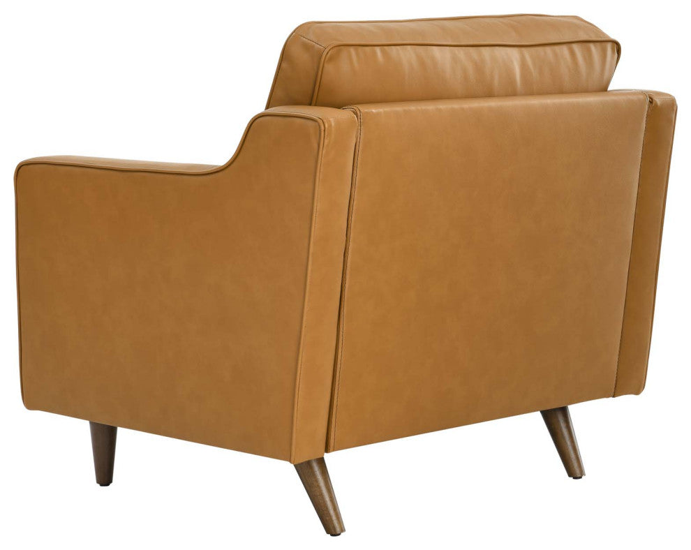 Armchair Accent Chair, Tan, Leather, French, Mid Century Hotel Lounge Cafe