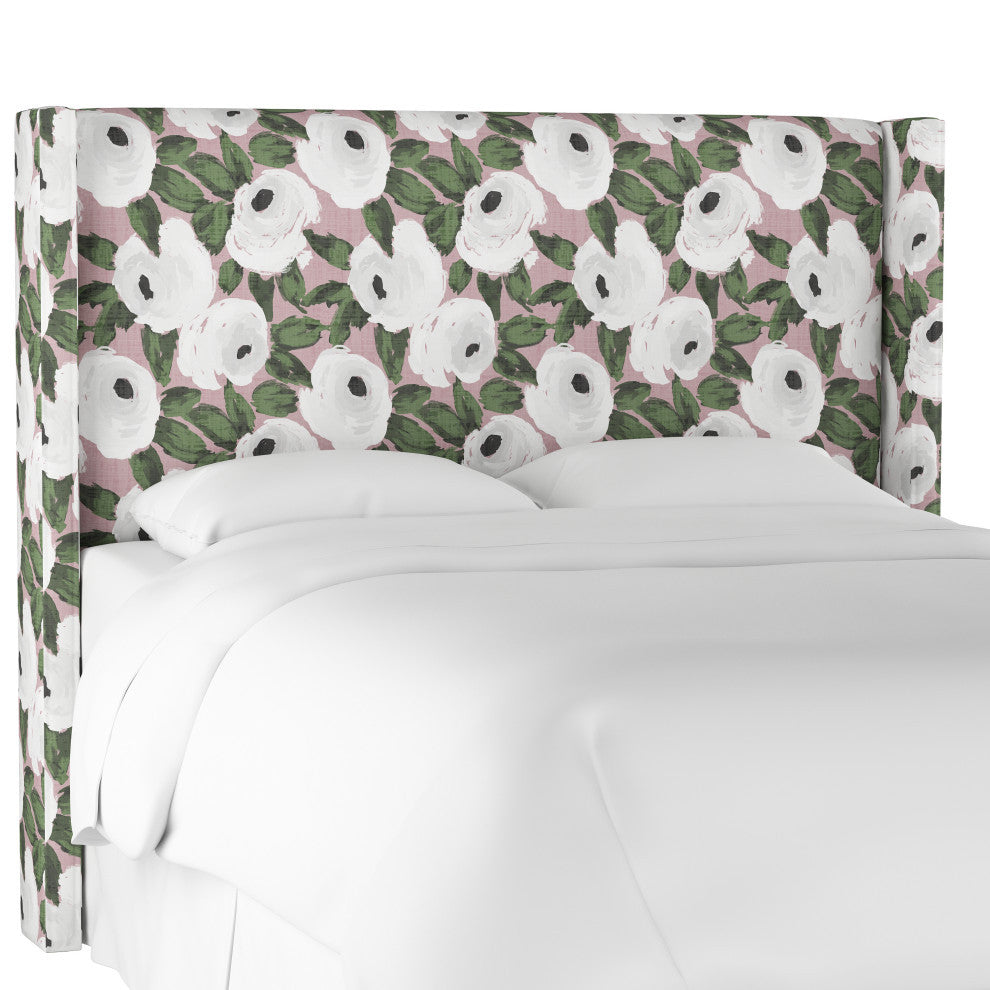 King Wingback Headboard, Bloomsbury Rose Blush Ivy