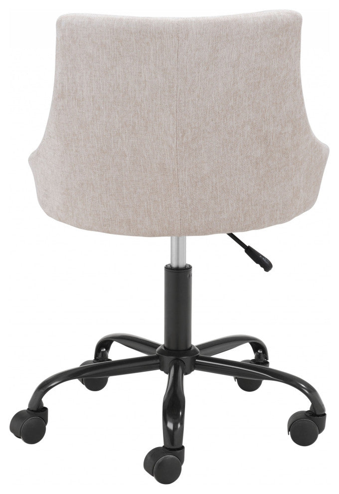 Beige Linen Look Round Armless Rolling Office Chair