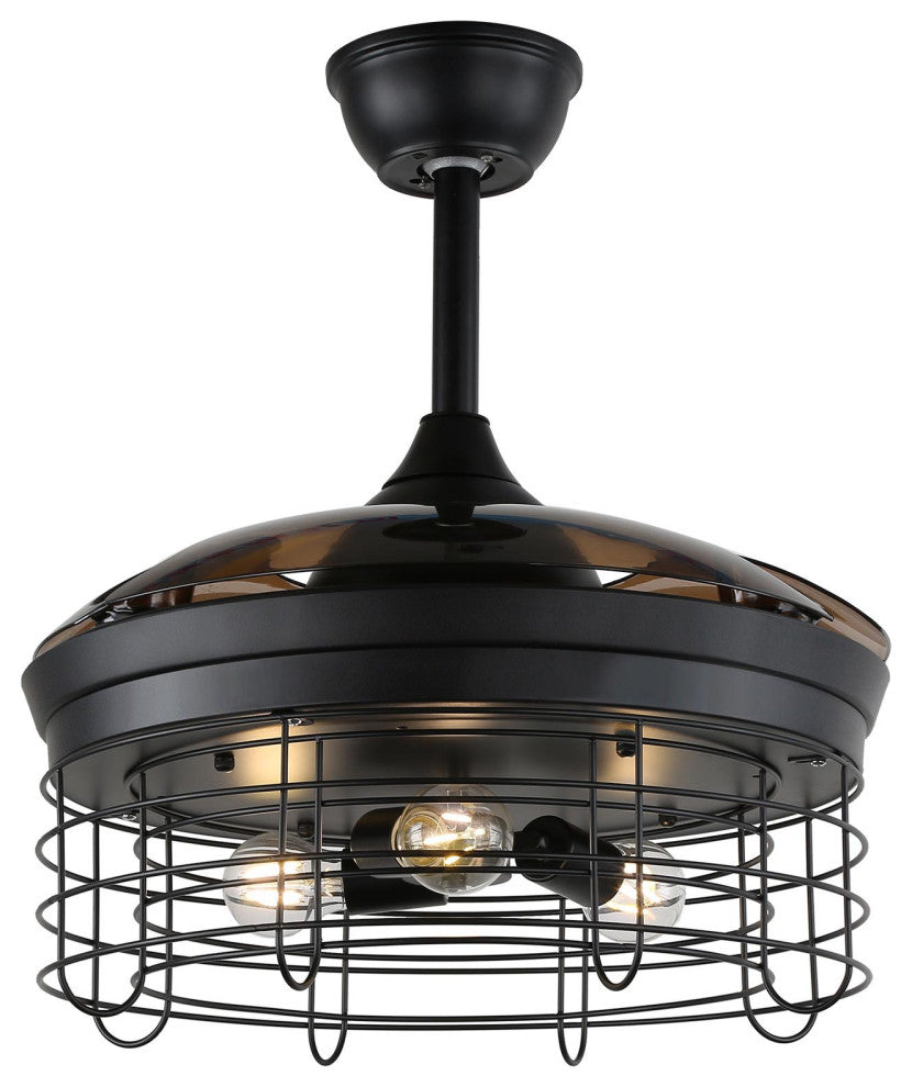 36" Black Industrial Retractable Ceiling Fan with Remote Control, Black