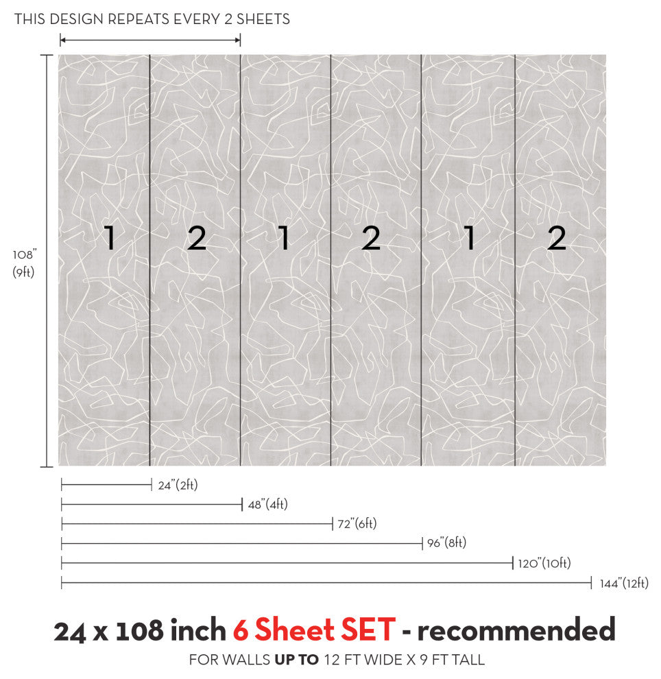 Entangled Lines Textured Look Vinyl Peel and Stick Mural, Gray, 24"x108", 6 Pack