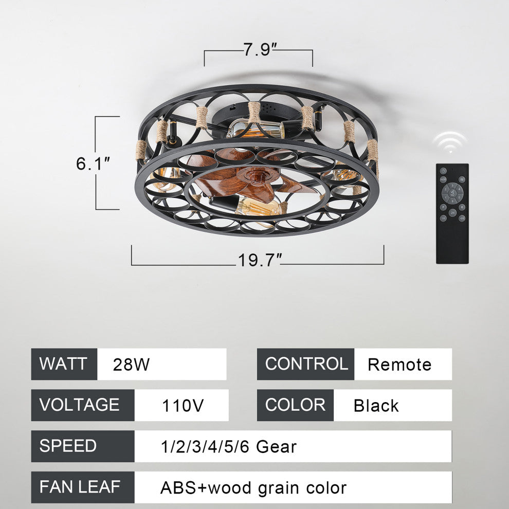 20 in. W x 6 in. H Iron Ceiling Fan in Black with LED Lights