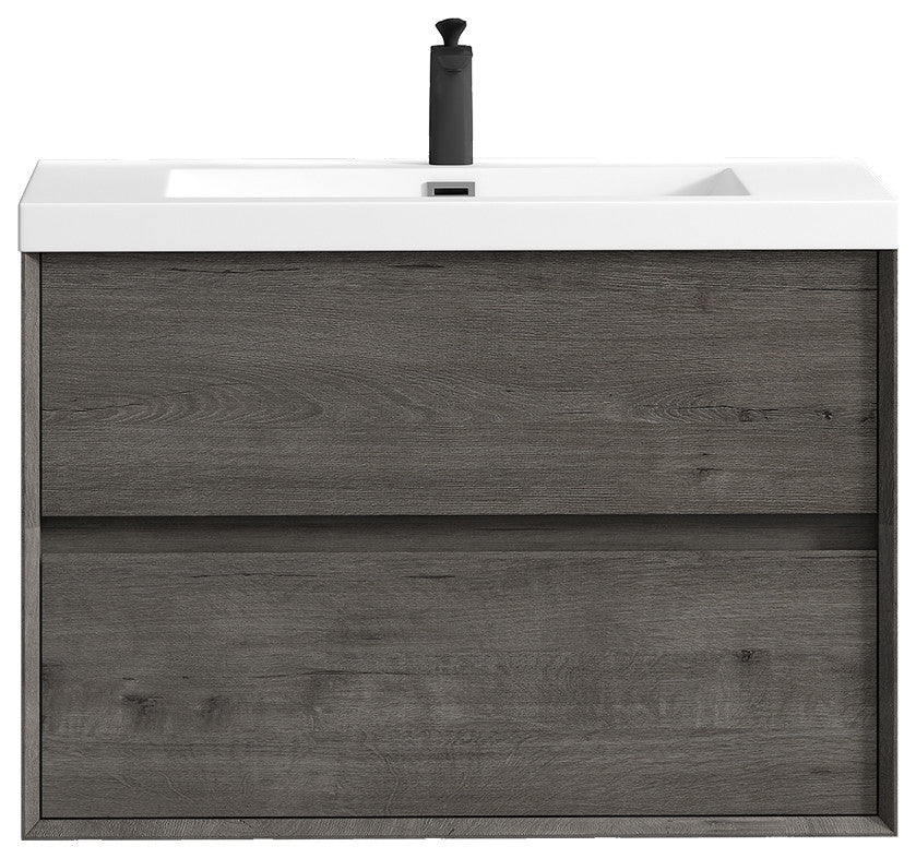 Kingdee Smoke Oak Wall Mounted Vanity With Reinforced Acrylic Sink, 36''