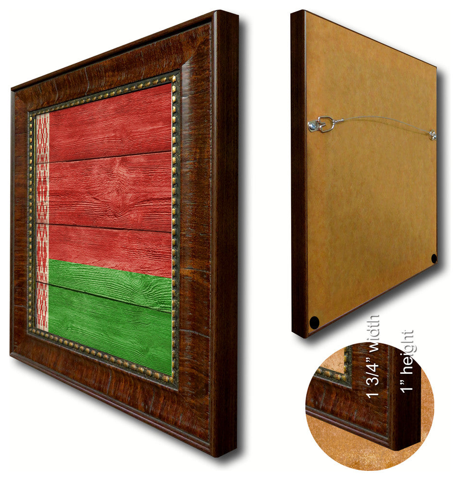 Belarus Country Textured Flag Print With Brown Gold Frame, 19"X27"