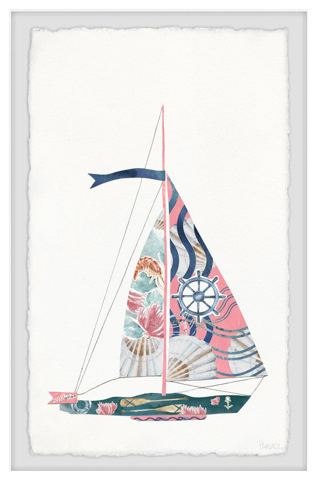 "Sailing Pink" Framed Painting Print, 12"x18"