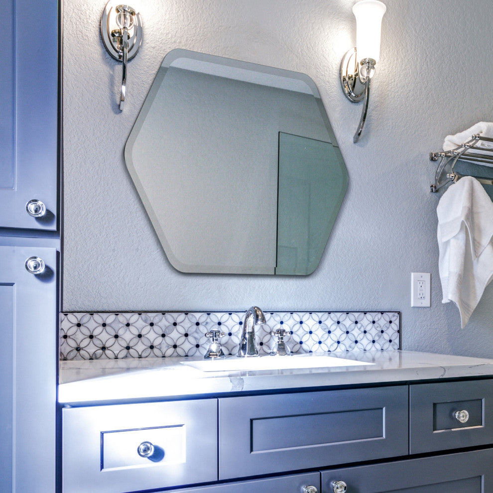 Frameless Beveled Hexagonal Black Matte Finished Wall Mirror