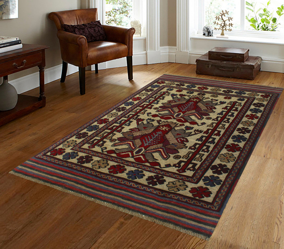 Semi Antique Adem Ivory/Blue Rug, 2'11x4'7